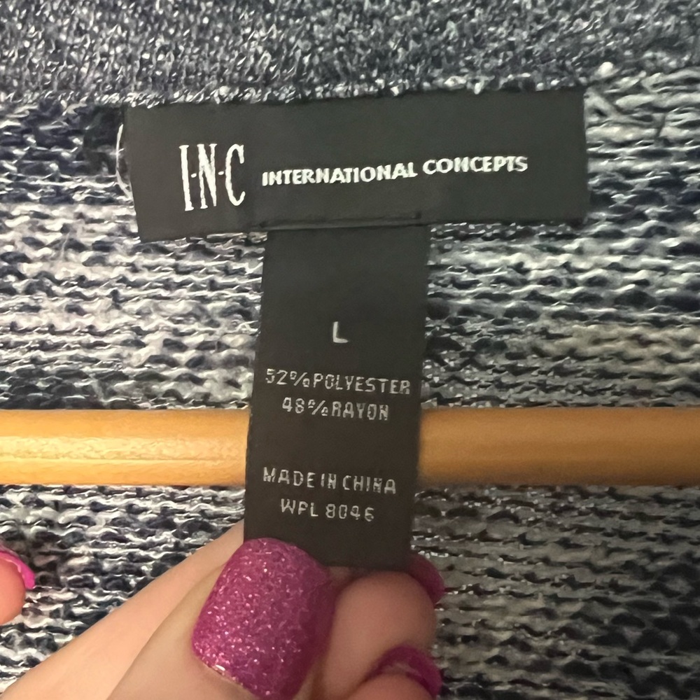 INC International Concepts Blue Asymmetrical Zip Front Drape Neck Cardigan-Large - Picture 8 of 10
